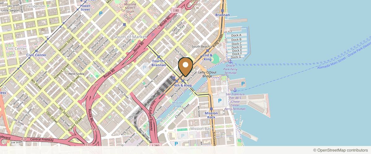 Map showing the exact location of REJUV Medical at 255 King St # A, San Francisco, CA 94107, USA