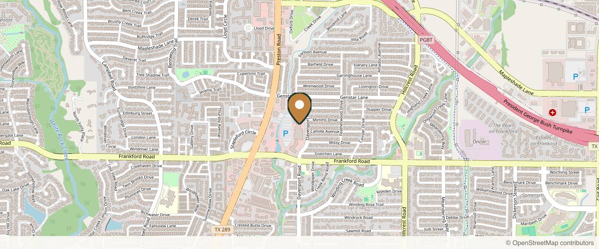 Map showing the exact location of Rejuve Med Spa at 18220 Preston Rd, Dallas, TX 75252, USA