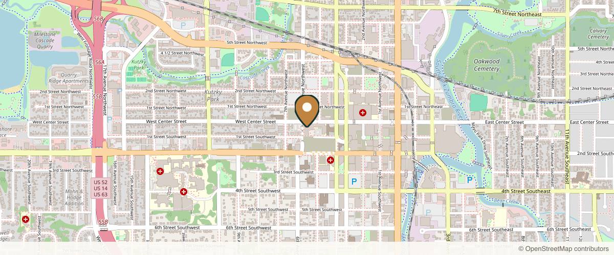 Map showing the exact location of Rejuvenate Spa at Mayo Clinic at 565 1st St SW Floor 5, Rochester, MN 55902, USA