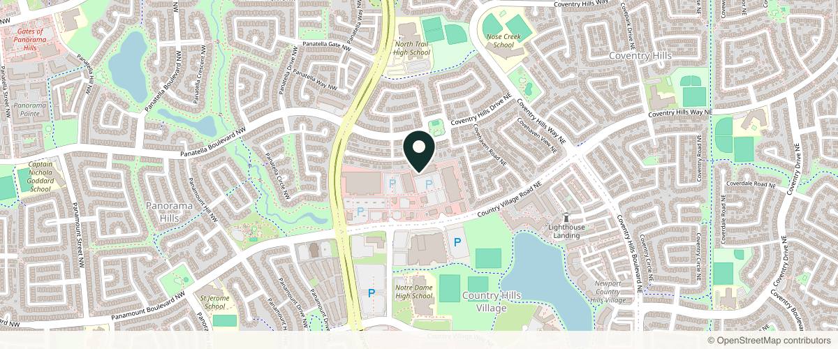 Map showing the exact location of Rejuvenation Dermatology Clinic Calgary North at 130 Country Village Rd NE Suite #405, Calgary, AB T3K 6B8, Canada
