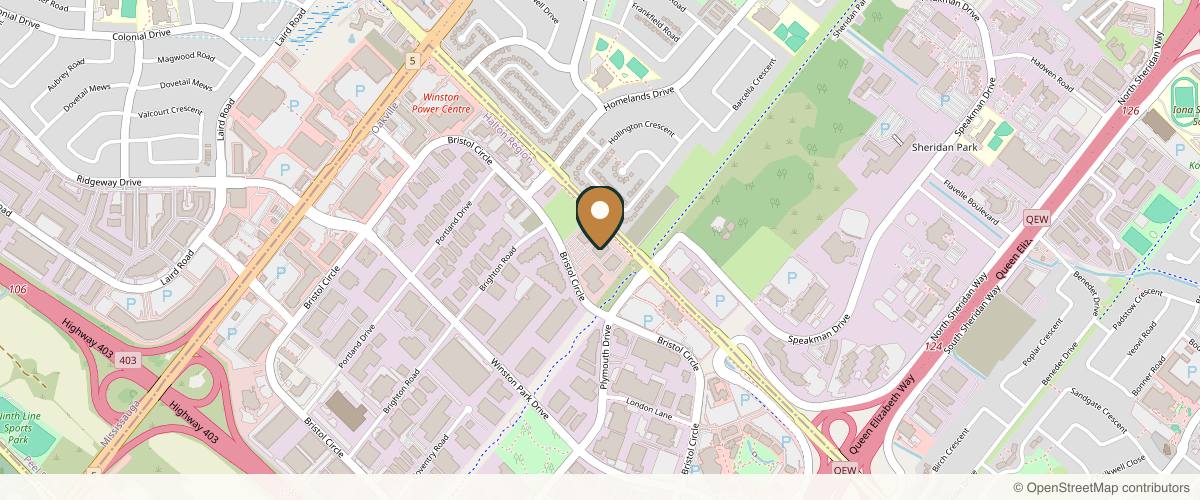 Map showing the exact location of Rejuvenation Dermatology Clinic Oakville at 2295 Bristol Cir Unit 101, Oakville, ON L6H 6P8, Canada