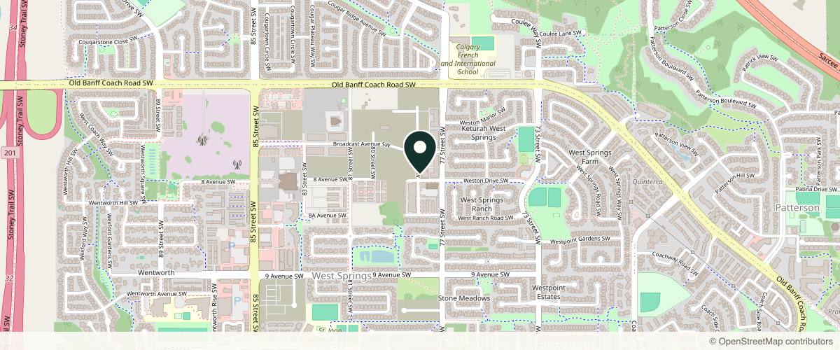 Map showing the exact location of Rejuvenation Dermatology West District at Truman Building, 780 78 Street SW Unit 201 2nd Floor, Calgary, AB T3H 3V6, Canada