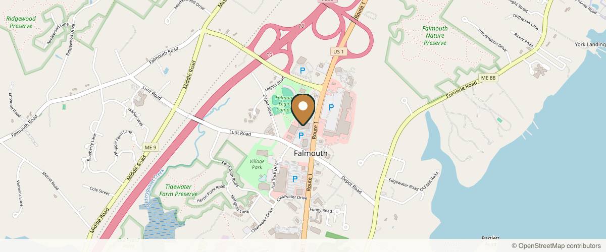 Map showing the exact location of Rejuvenations Medi Spa at 240 US-1 Ste C 7, Falmouth, ME 04105, USA
