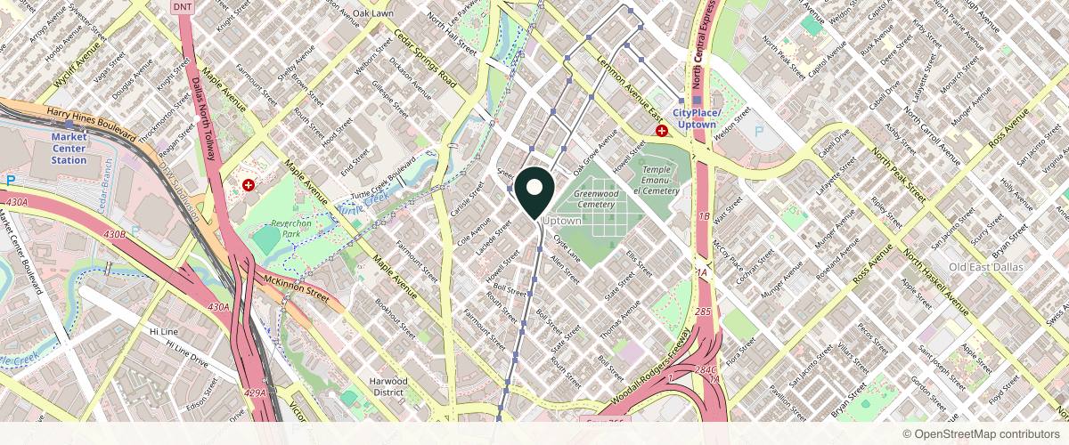 Map showing the exact location of Rejuvia Wellness and Medical Spa at 2815 Allen St #122, Dallas, TX 75204, USA