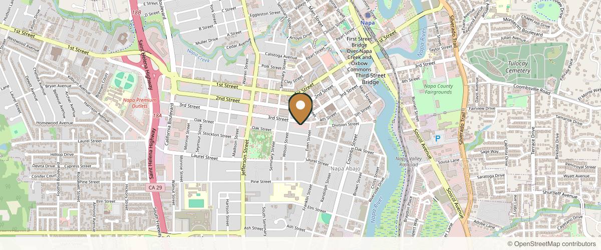 Map showing the exact location of Rella Aesthetics at 1541 3rd St, Napa, CA 94559, USA
