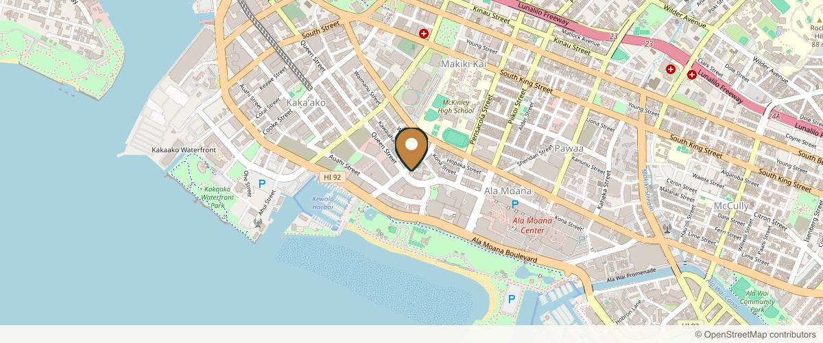 Map showing the exact location of Reneux Med & Day Spa at 401 Kamakee St #202, Honolulu, HI 96814, USA