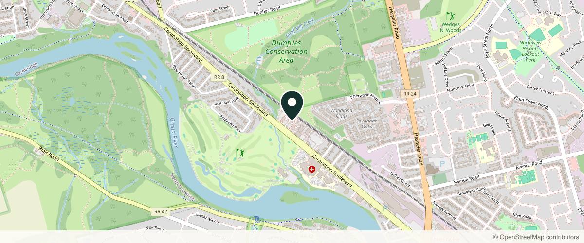 Map showing the exact location of ReNew Medical Laser & Skin Care Aesthetics Inc. at 725 Coronation Blvd Unit B4, Cambridge, ON N1R 0B6, Canada