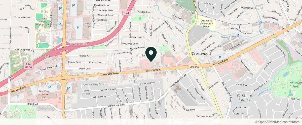 Map showing the exact location of Renew You by Diana at 9901 Watson Rd #101, St. Louis, MO 63126, USA