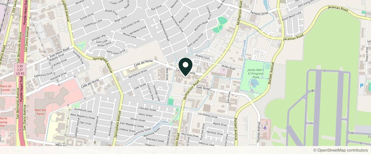 Map showing the exact location of Renewed Glow Aesthetics LLC at 1505 C. del Norte Ste 250, Laredo, TX 78041, USA