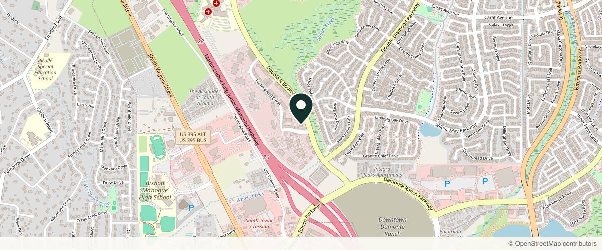 Map showing the exact location of Reno Glow MD at 10605 Double R Blvd, Reno, NV 89521, USA