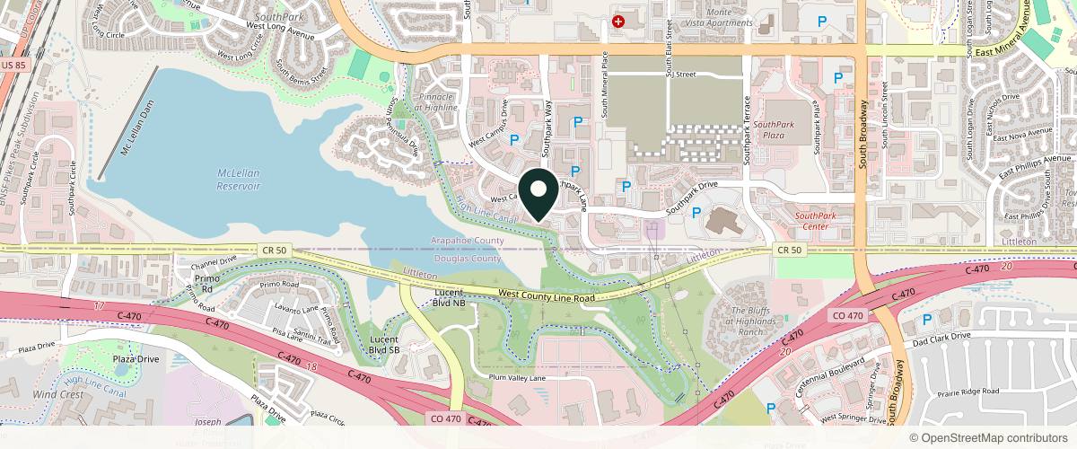 Map showing the exact location of Renu Laser & Skin Care at 1420 W Canal Ct Ste 180, Littleton, CO 80120, USA