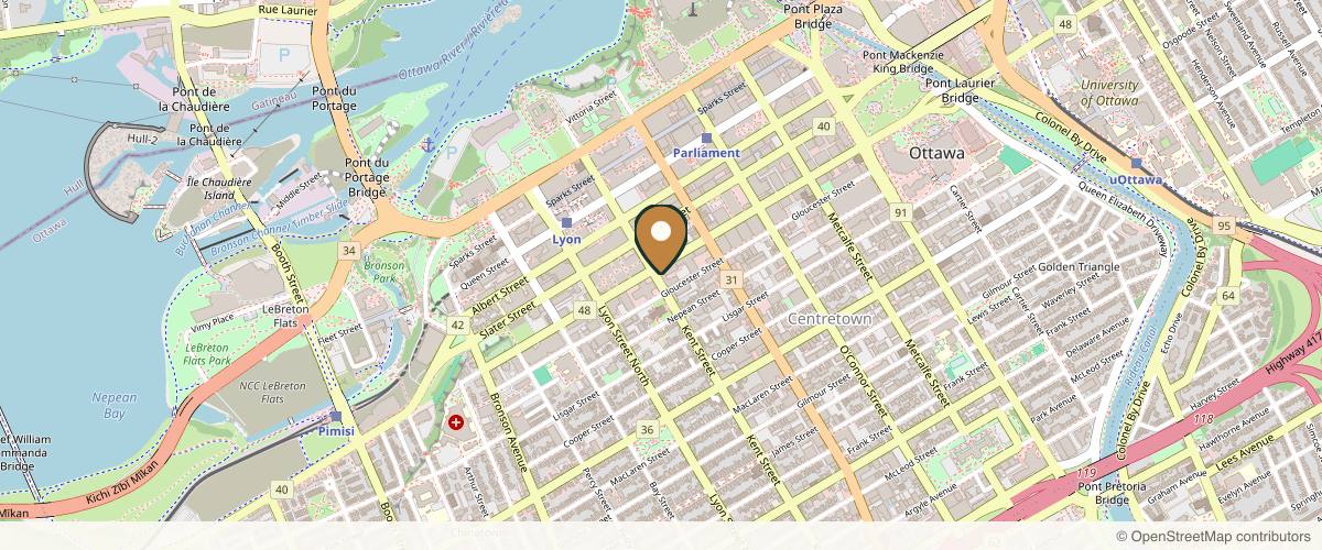 Map showing the exact location of Renu Spa Urban Retreat at 195 Kent St, Ottawa, ON K2P 2M4, Canada