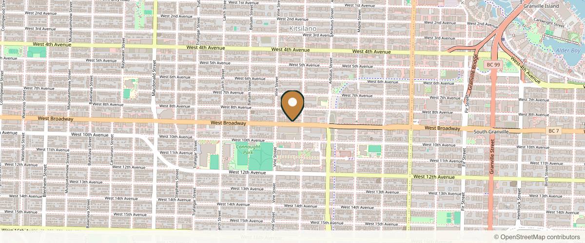 Map showing the exact location of Renue Med Spa at Enter through Kinetix Medicine, 2225 W Broadway, Vancouver, BC V6K 2E4, Canada