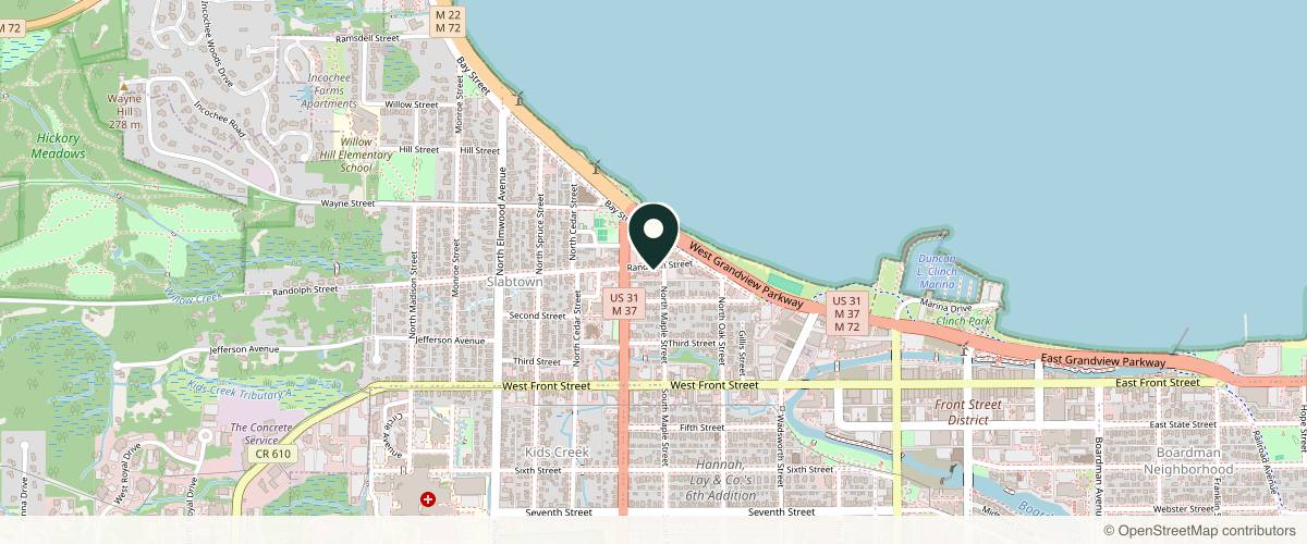 Map showing the exact location of RENUE Wellness IV Hydration & Aesthetics at 607 Randolph St Ste 101, Traverse City, MI 49684, USA