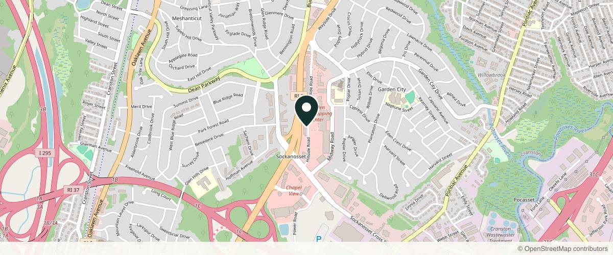 Map showing the exact location of Restore Hyper Wellness at 125 Hillside Rd, Cranston, RI 02920, USA