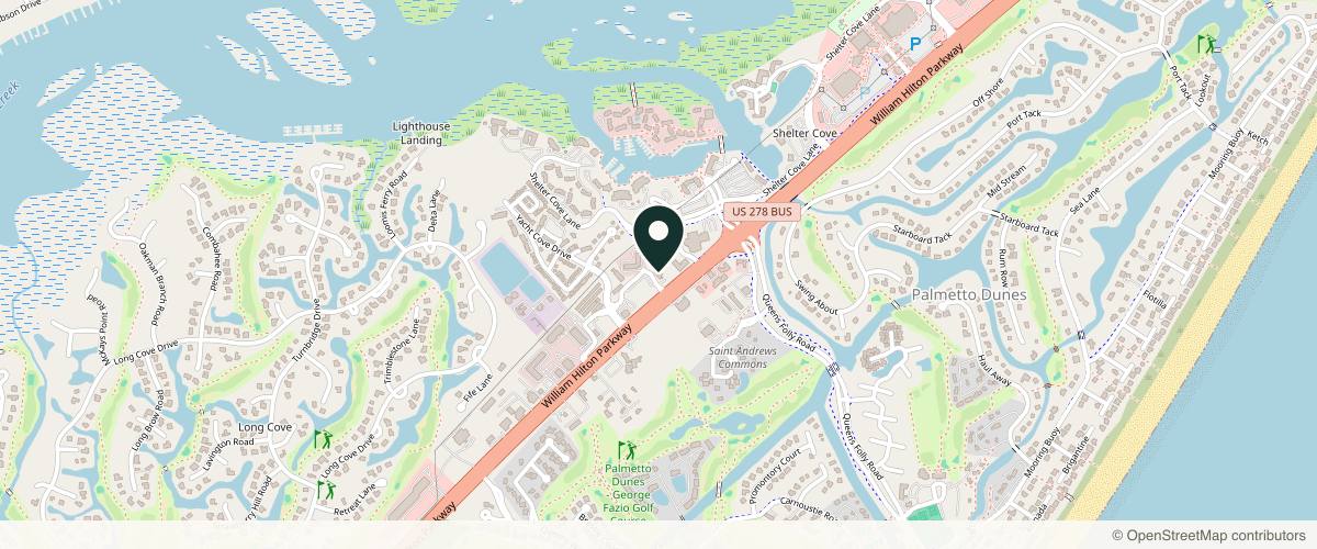 Map showing the exact location of Restore Hyper Wellness at 11 Marina Side Dr, Hilton Head Island, SC 29928, USA