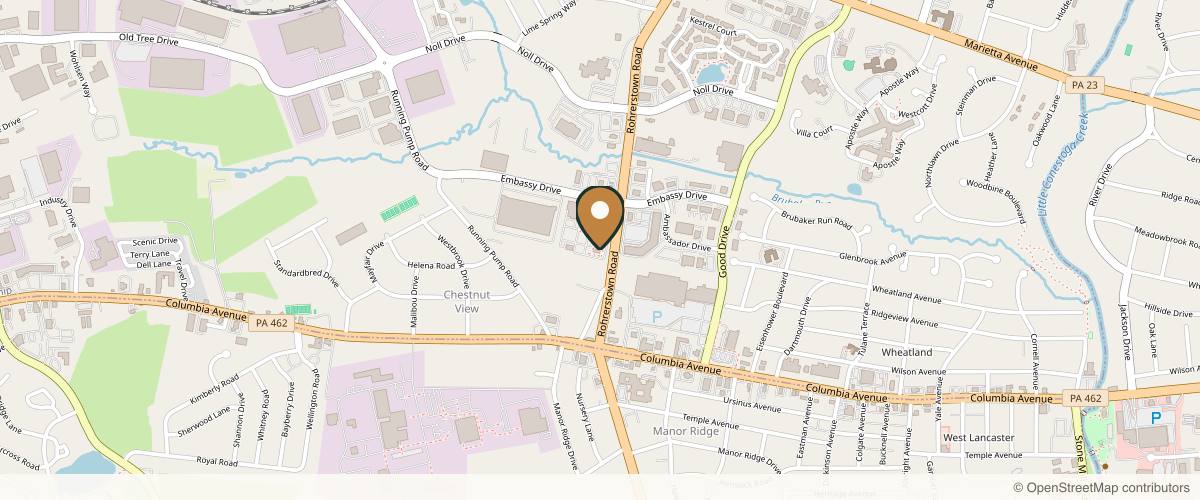 Map showing the exact location of Restore Hyper Wellness at Lime Spring Square, 100 Rohrerstown Rd Bldg 6, Suite A, Lancaster, PA 17603, USA