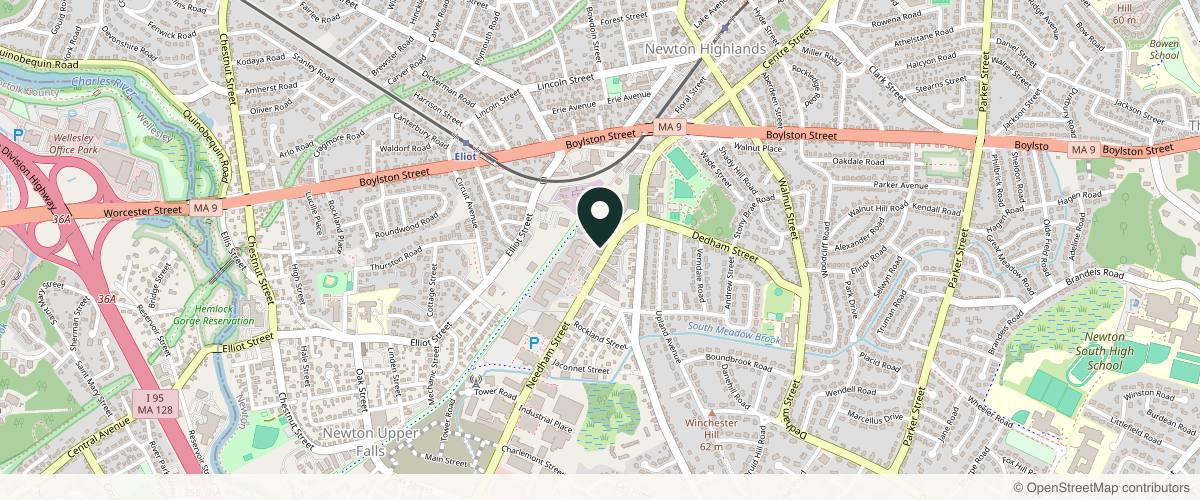Map showing the exact location of Restore Hyper Wellness at 55 Needham St, Newton, MA 02461, USA