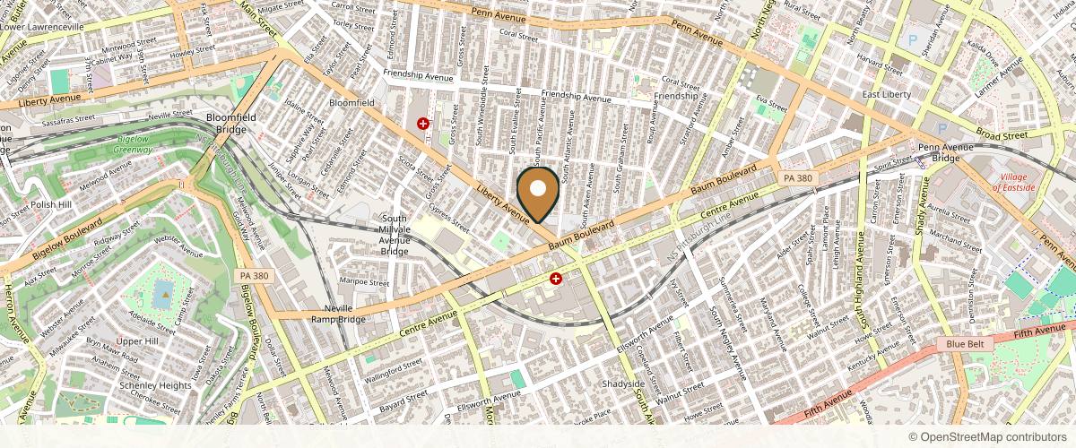 Map showing the exact location of Restore Hyper Wellness at 5213 Liberty Ave, Pittsburgh, PA 15224, USA
