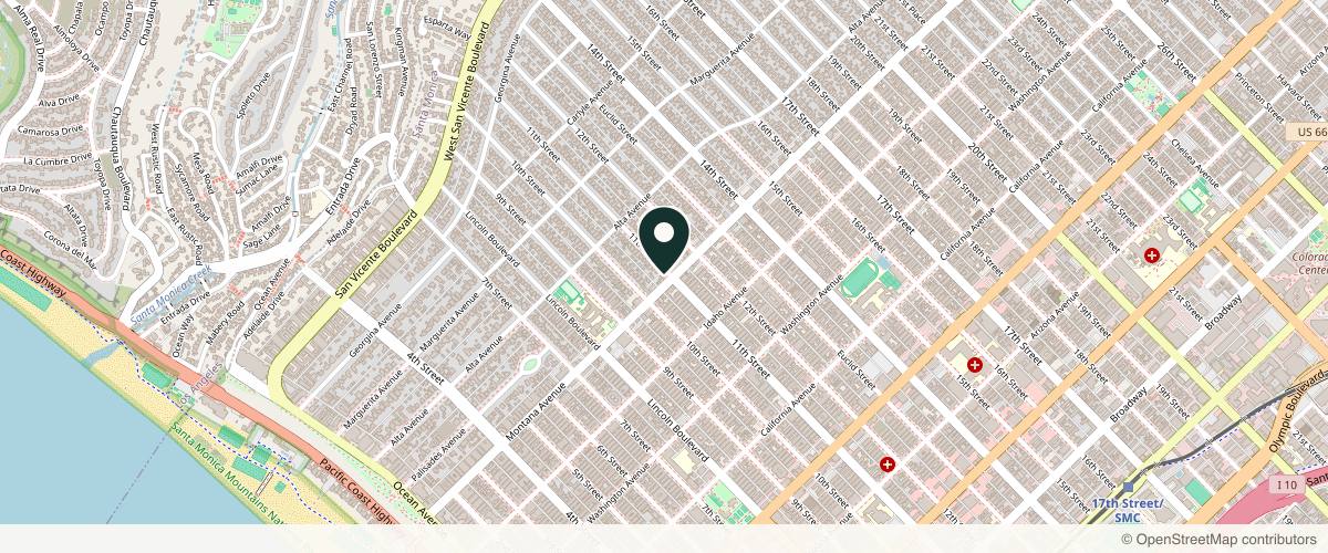 Map showing the exact location of Restore Hyper Wellness at 1031 Montana Ave, Santa Monica, CA 90403, USA