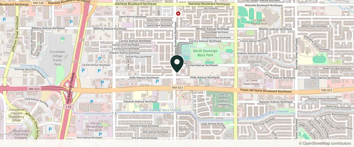 Map showing the exact location of Reverse MedEsthetics and Health Spa at 8208 Louisiana Blvd NE Ste C, Albuquerque, NM 87113, USA