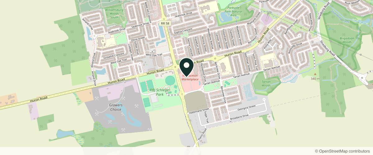 Map showing the exact location of Revitalize Aesthetics MedSpa at Inside Mirage Sugaring Studio, 1950 Fischer-Hallman Rd #507, Kitchener, ON N2R 1R3, Canada