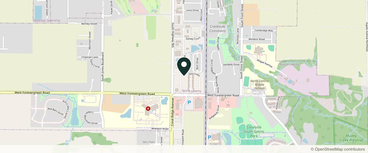 Map showing the exact location of Revitalize U Med Spa & Salon at 1750 Jordan St, North Liberty, IA 52317, USA