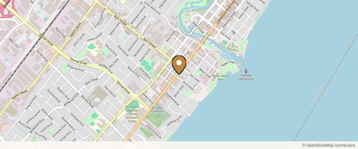 Map showing the exact location of Revival Med Spa at 122 Lakeshore Rd W, Oakville, ON L6K 1E3, Canada