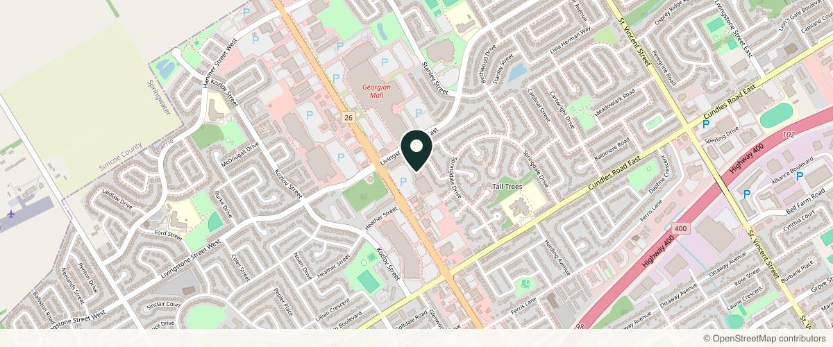 Map showing the exact location of Revive Medical Spa by Dr. Marina Beshay at 411 Bayfield St Unit B12, Barrie, ON L4M 6E5, Canada