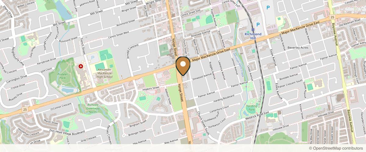 Map showing the exact location of Richmond Hill Cosmetic Clinic LTD at 9955 Yonge St, Richmond Hill, ON L4C 1T9, Canada