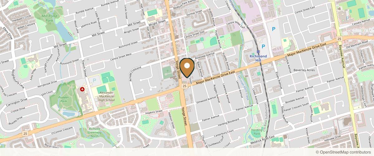 Map showing the exact location of Richmond Hill Natural Therapies & Spa Namaste at 116 Church St S, Richmond Hill, ON L4C 1W3, Canada