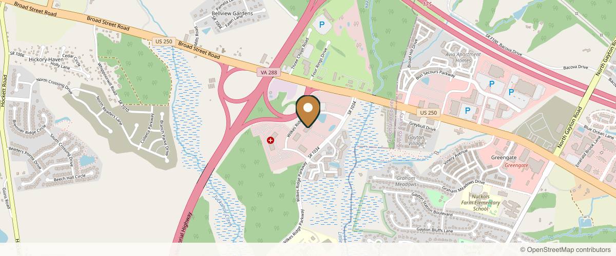 Map showing the exact location of Richmond Plastic Surgeons at 1630 Wilkes Ridge Pkwy #203, Richmond, VA 23233, USA