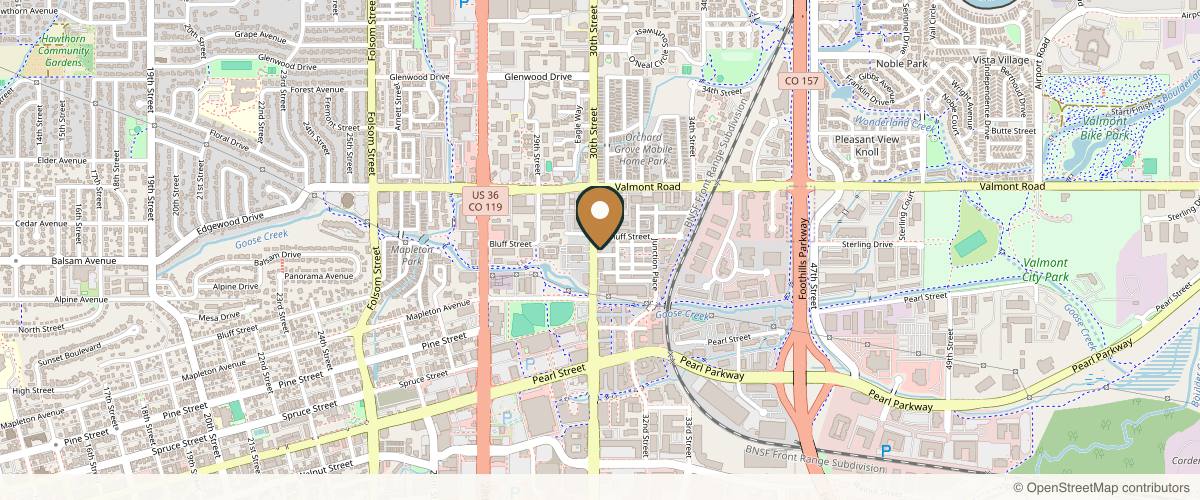 Map showing the exact location of Rinnova Skin & Body at 2600 30th St Ste 100, Boulder, CO 80301, USA