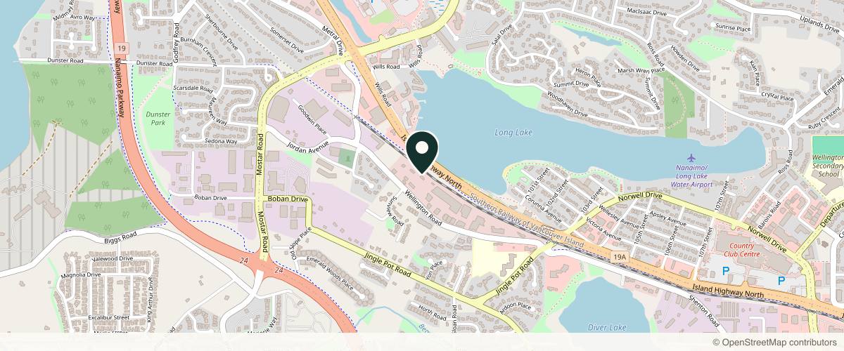 Map showing the exact location of Rise Medical Aesthetics at 4474 Wellington Rd #107, Nanaimo, BC V9T 2H3, Canada