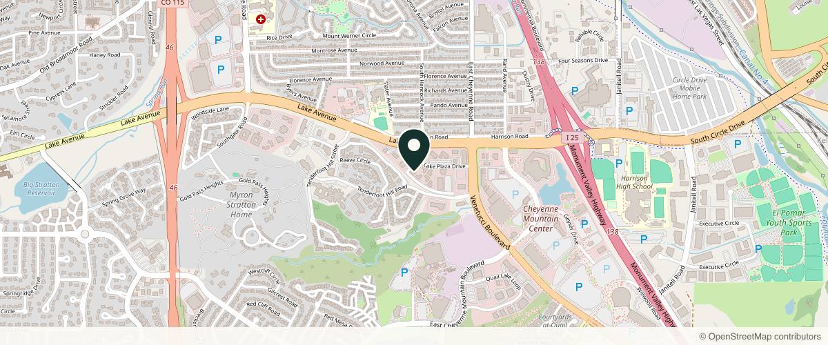 Map showing the exact location of Rise Wellness Lounge at 1219 Lake Plaza Dr B, Colorado Springs, CO 80906, USA