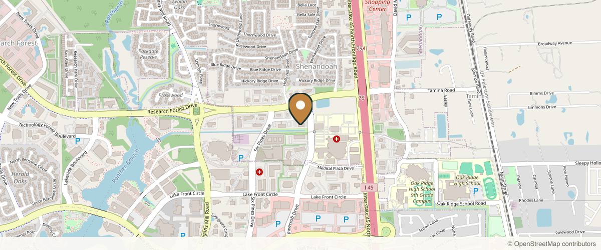 Map showing the exact location of Rivela Plastic Surgery & Med Spa at 9191 Pinecroft Dr Ste 150, The Woodlands, TX 77380, USA