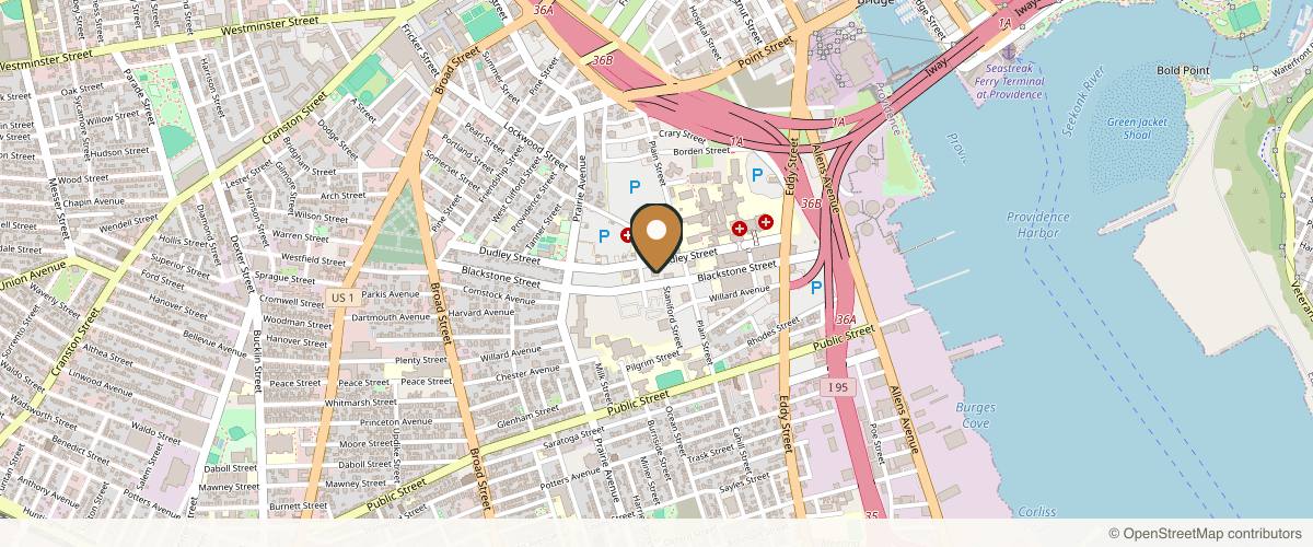 Map showing the exact location of Rizzuto Eyelid and Facial Plastic Surgery at 120 Dudley St #301, Providence, RI 02905, USA