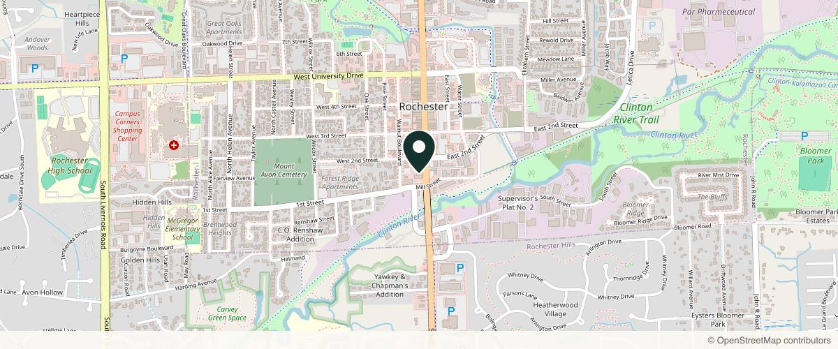 Map showing the exact location of Rochester Laser Center at 119 S Main St, Rochester, MI 48307, USA