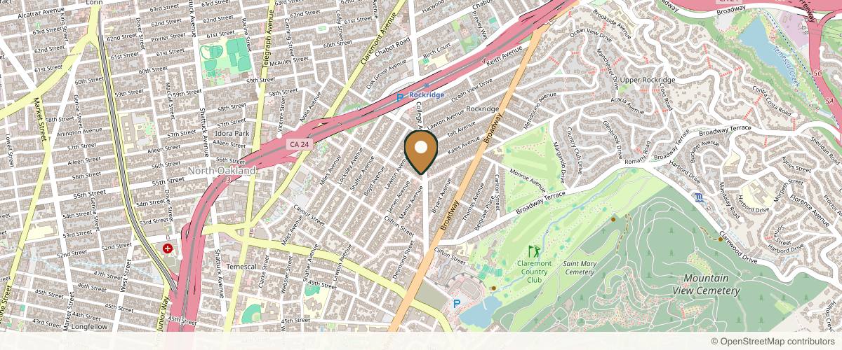 Map showing the exact location of Rockridge Day Spa at 5413 College Ave, Oakland, CA 94618, USA