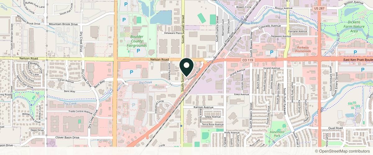 Map showing the exact location of Rocky Mountain Beauty Bar at 665 Frontage Rd Ste 250, Longmont, CO 80501, USA