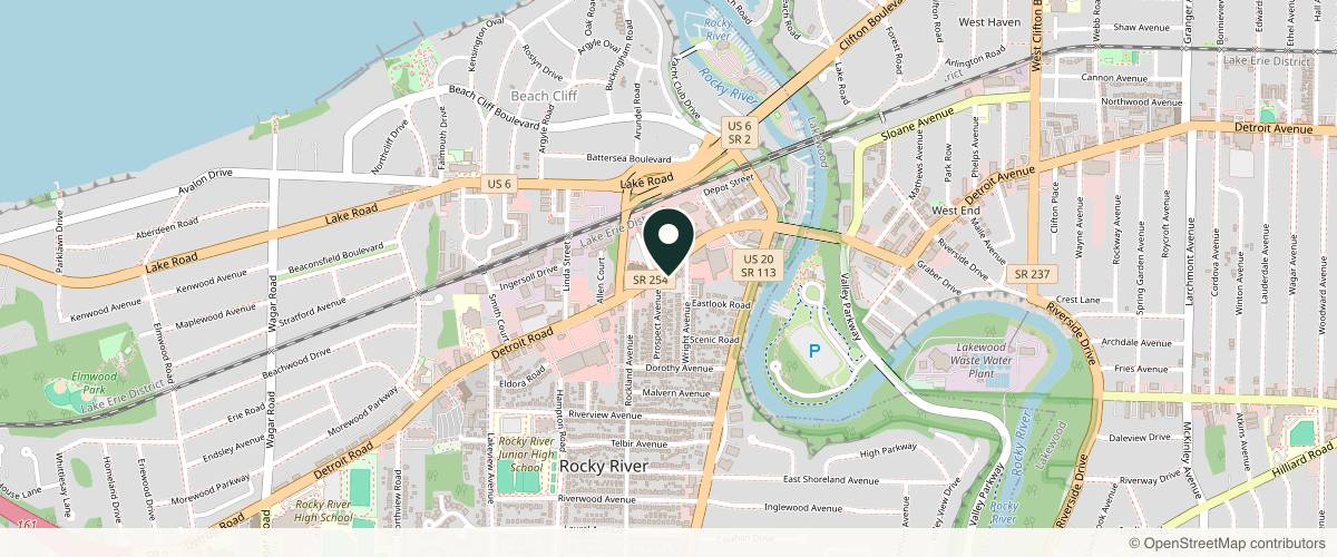 Map showing the exact location of Rocky River Med Spa - The Fountain Clinic at 19353 Detroit Rd, Rocky River, OH 44116, USA