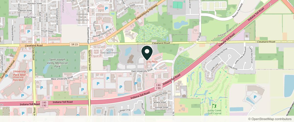 Map showing the exact location of Rouge Aesthetics at 1008 E University Dr, Granger, IN 46530, USA