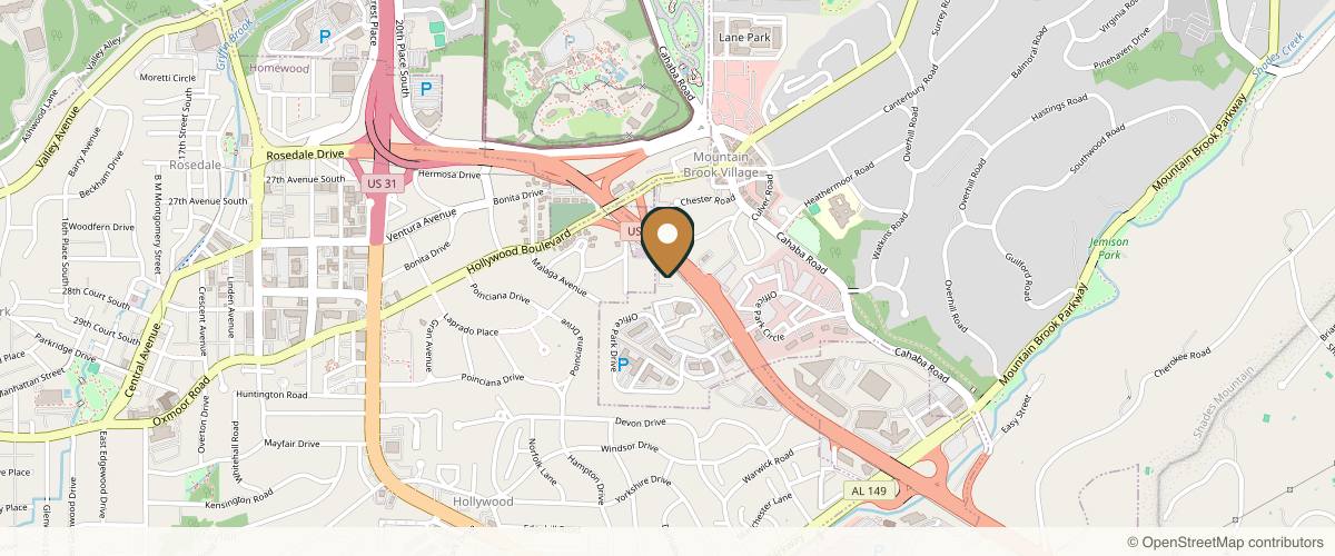 Map showing the exact location of Rousso Adams Facial Plastic Surgery Clinic at 2700 US-280 Ste No- 300 W, Birmingham, AL 35223, USA