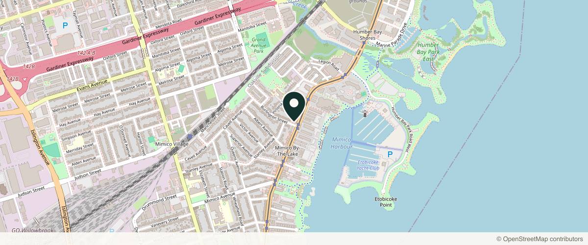 Map showing the exact location of Royal York Spa - Holistic Med Spa at 2318 Lake Shore Blvd W Unit 204, Etobicoke, ON M8V 1B5, Canada