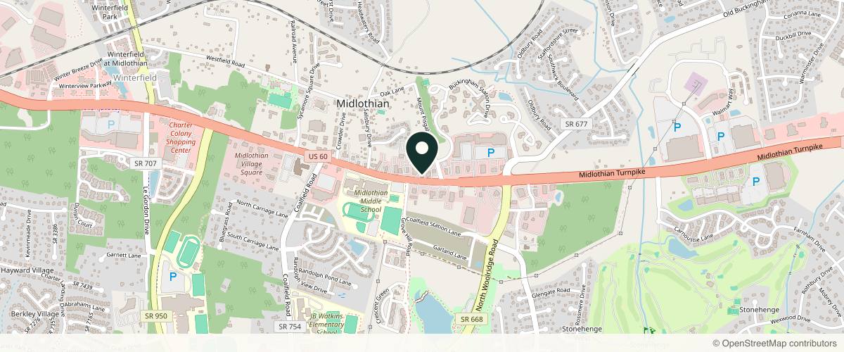 Map showing the exact location of RVA Regenerative Wellness: Jennylle Zanzi, FNP-C at 13324 Midlothian Turnpike, Midlothian, VA 23113, USA