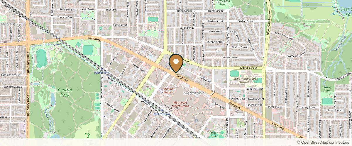 Map showing the exact location of Sabai Thai Spa Metrotown at 4603 Kingsway #120, Burnaby, BC V5H 4M4, Canada