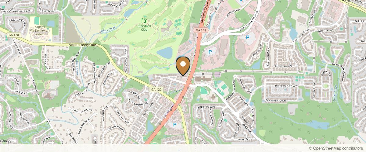 Map showing the exact location of SAHA Med Spa - Johns Creek at 11030 Medlock Bridge Rd #250, Johns Creek, GA 30097, USA