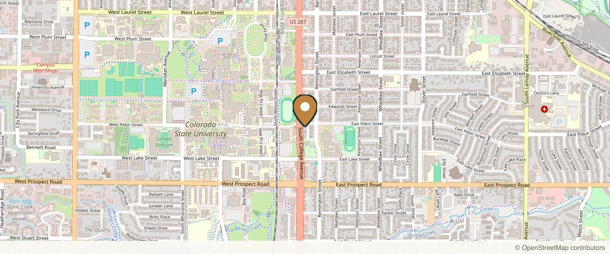Map showing the exact location of Salt & Jade Spa at 1304 S College Ave #2, Fort Collins, CO 80524, USA
