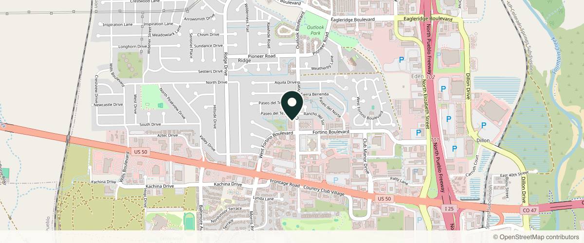 Map showing the exact location of Salt Day Spa at 1515 Fortino Blvd Ste 201, Pueblo, CO 81008, USA