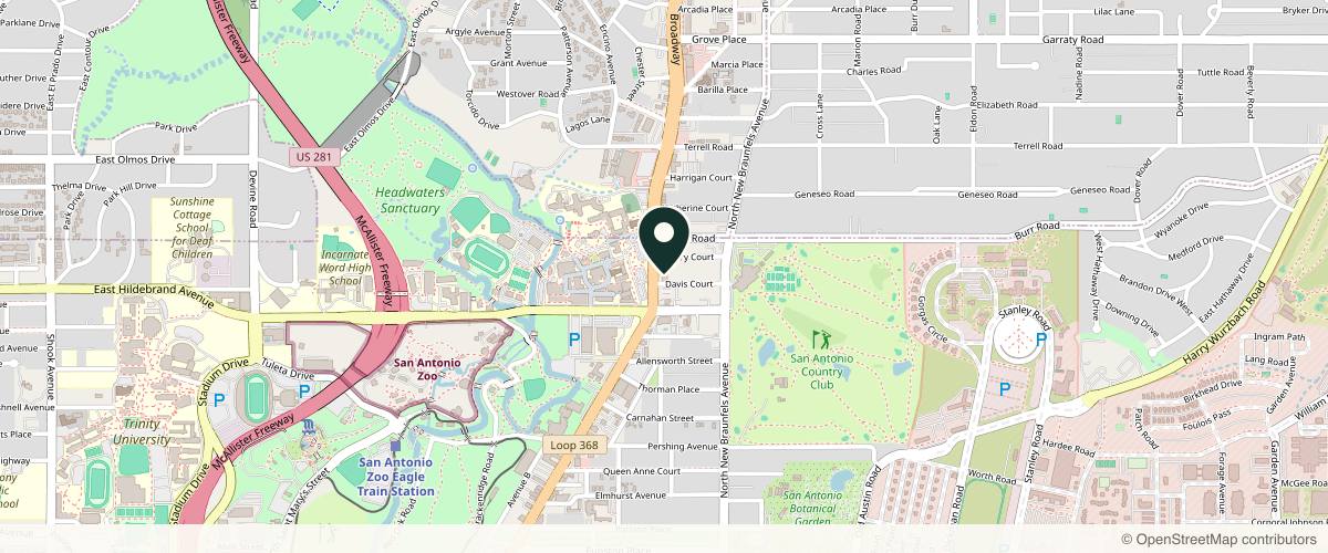 Map showing the exact location of San Antonio Med Spa - Alamo Heights at 4400 Broadway #105, Alamo Heights, TX 78209, USA